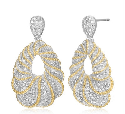 Forever Facets Diamond Accent Dramatic Drop Earrings in Two-Tone Rhodium over Br