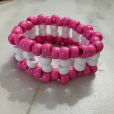 Pink  White Kandi Ladder Cuff Bracelet Handmade Rave Jewelry PLUR Beaded EDC