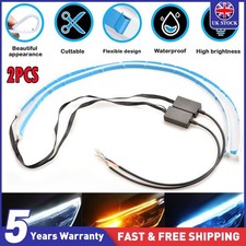 2PCS White/Amber Car Flexible Tube LED Strip Daytime Runnning Light Headlight UK