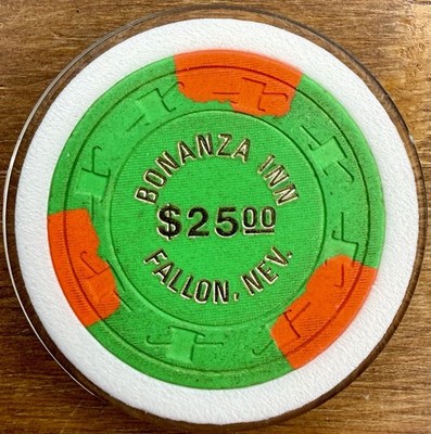 Vintage 1976 BONANZA INN Casino $25 Gaming Chip Fallon, Nevada Green Orange