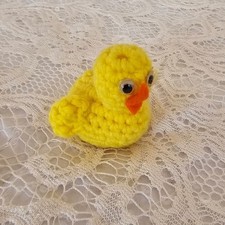 Handmade Yellow Crochet Chick Plush Toy with Orange Beak and Googly Eyes