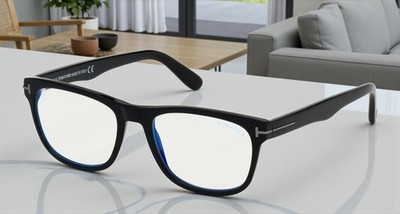 TOM FORD FT5662 B 001 Shiny Black Plastic blue filter 54 mm Men's Eyeglasses