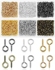 960 Pcs Screw Eye Pins, Tiny Eye Hooks, 6 Colors, 3 Sizes, DIY Crafts