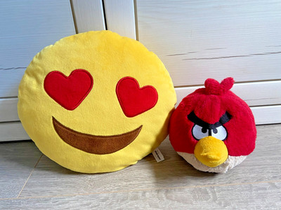 Kissen Smiley + Angry Birds Plüschtier