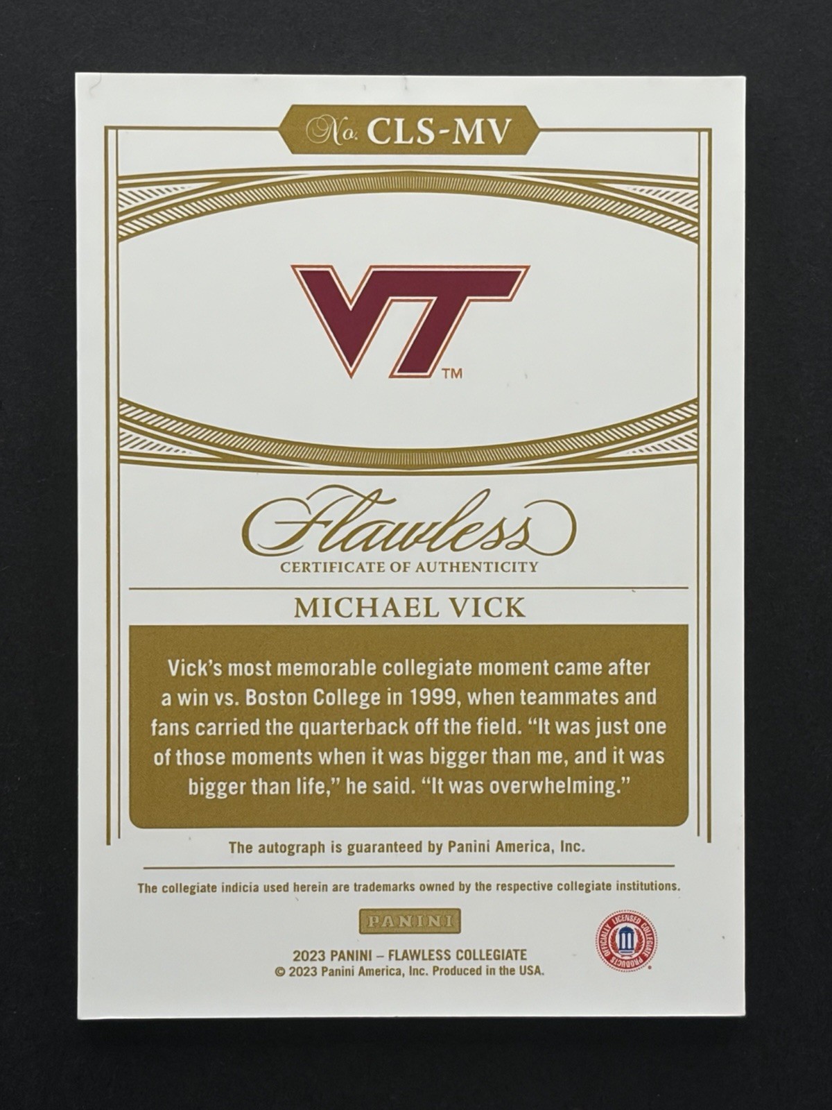 2023 Panini Flawless Michael Vick Ruby /20 Auto Autograph #CLS-MV Falcons Jets view 2