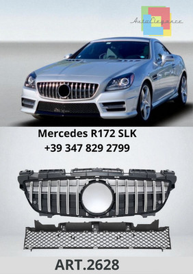 Griglia Anteriore A Rombo Stile GT Per Mercedes SLK Classe R172 (2011-2015), Colore Argento, Materiale ABS, Non Adatta A SLK63