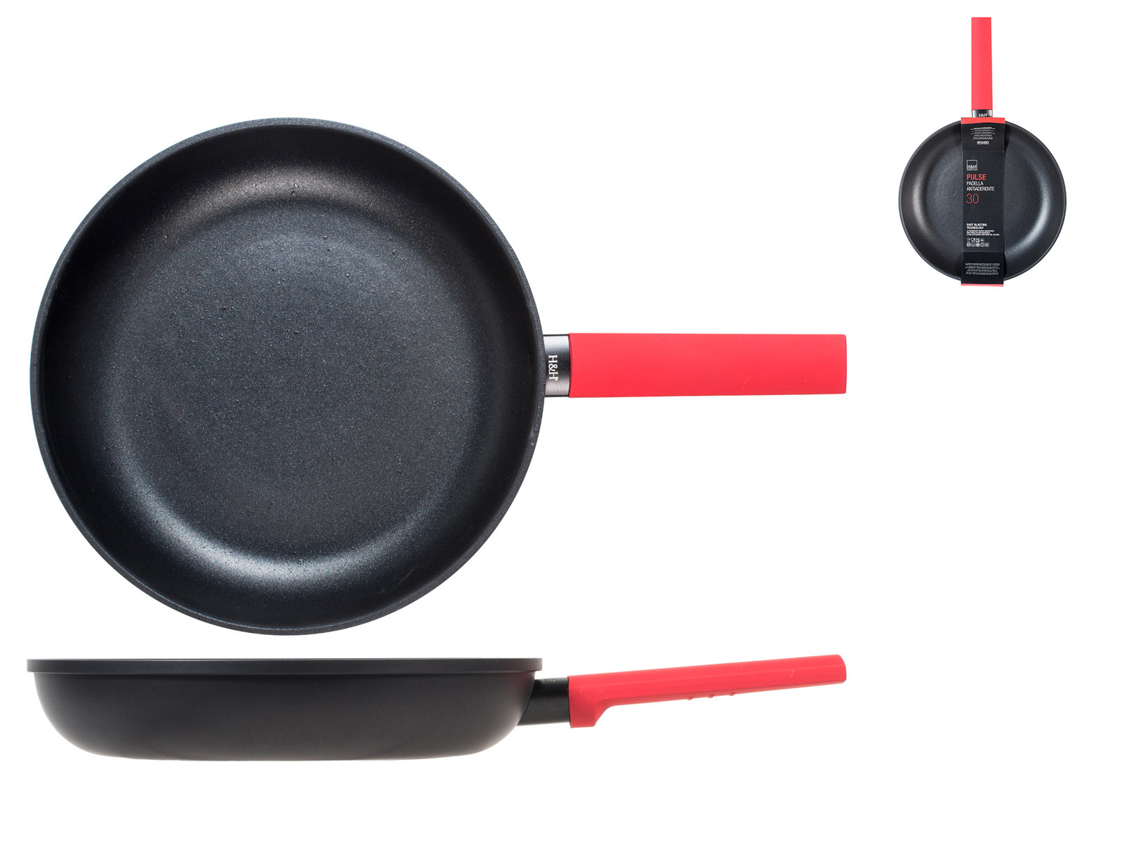 H&H Padella Pulse Antiaderente Cm 30, Nero, Per Induzione