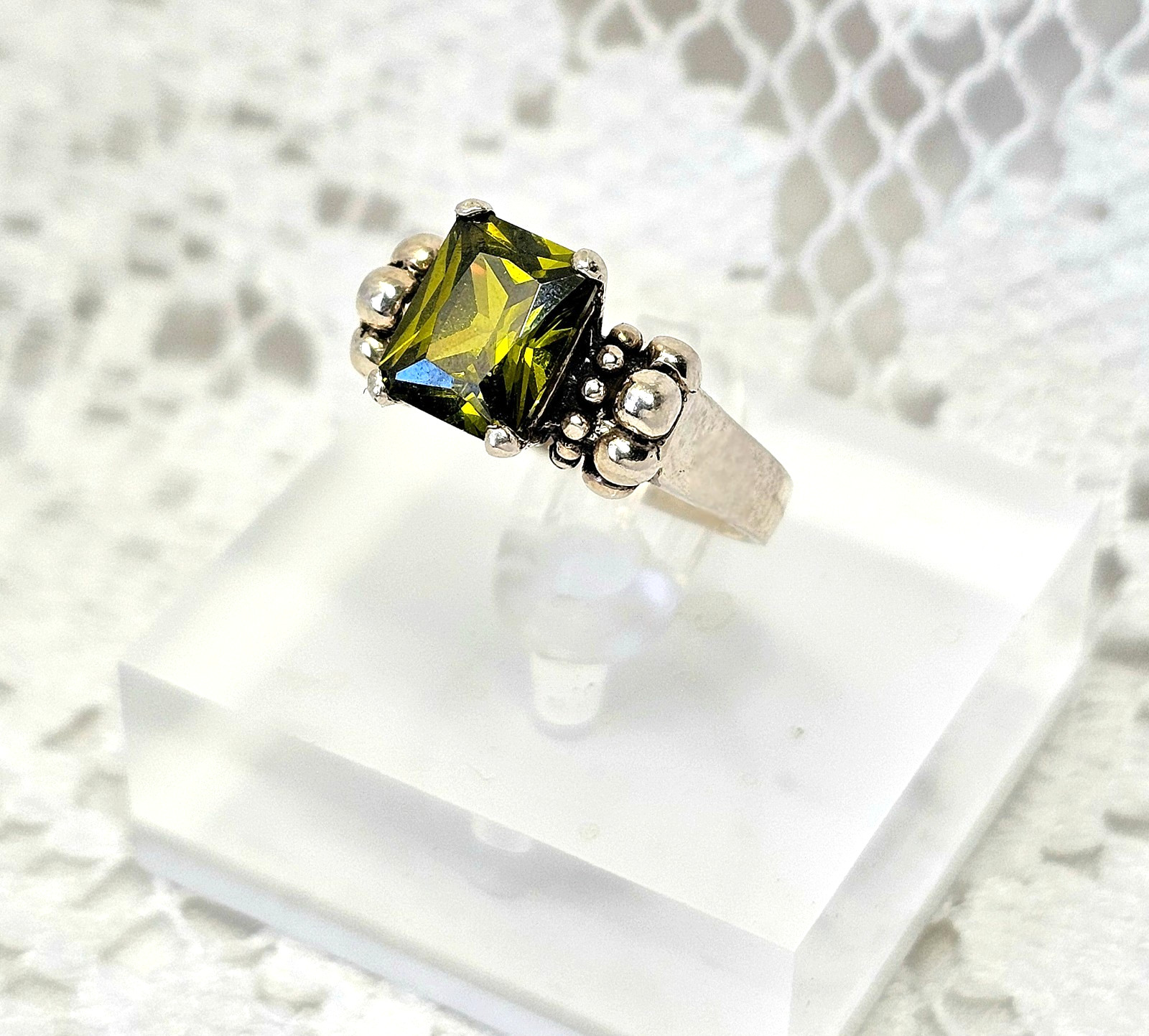 Sterling Silver Solitaire Statement Ring Dark Gre… - image 1