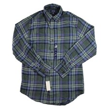 Izod Flannel Shirt Mens S Green Plaid Button Down Collar Long Sleeve 65 NEW