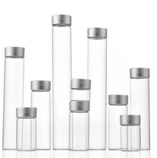 Empty 5ml-200ml Transparent Glass Storage Bottles w/ Aluminum Silver Line Caps B