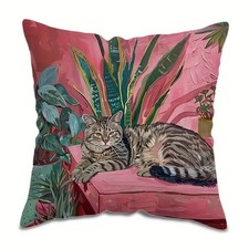 PINK GLAM CAT Floral Botanical Pillow Cover 18"x18" inch Home Decor So Cute 
