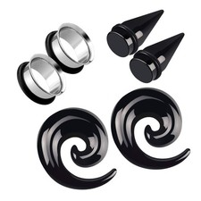 3 Pairs Acrylic Ear Gauge Spiral Taper Stainless Single Flare Plugs ORing Kit
