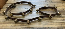 18 Antique 1" Diameter Brass Sleigh Bells on 82” Leather Strap