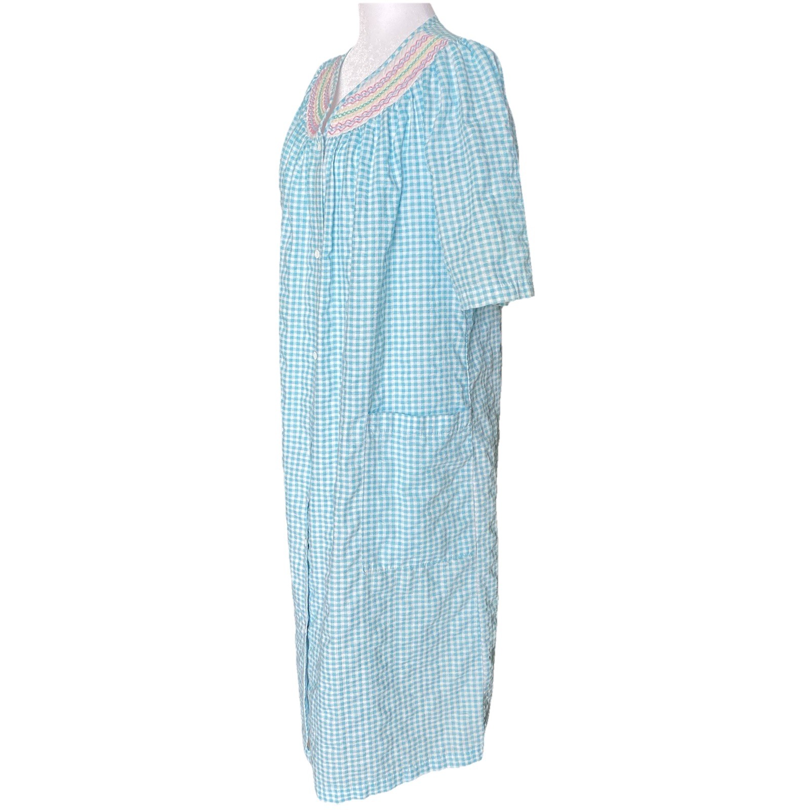 Simply Basic Nightgown Blue Gingham Embroidery Sn… - image 3