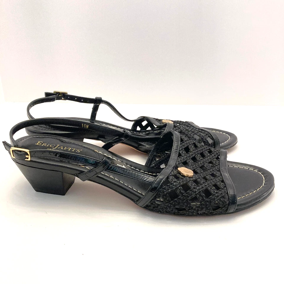 Sandalias Eric Javits New York para mujer 10M con tiras de cuero negro Foto 2 de 4
