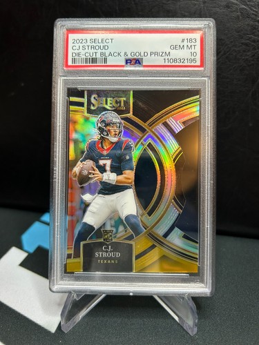 CJ STROUD 2023 Panini Select Die-Cut Black & Gold Prizm Rookie RC #183 PSA 10