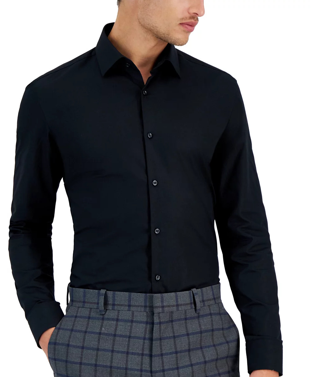 Hugo Boss Men s Slim Fit Kenno Black Solid Dress Shirt Medium NWT $98