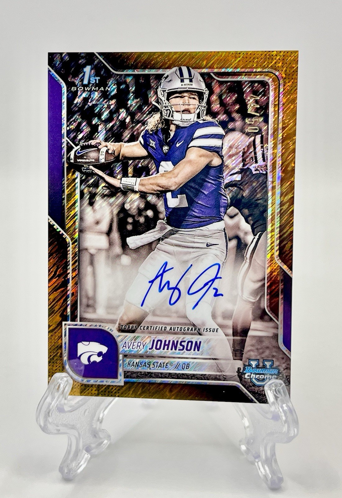 2025 Bowman Chrome University Avery Johnson 1st Auto (on-card) Gold Shimmer /50