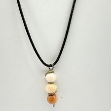 Vintage Gold Tone Three Bead Pendant Necklace Black Cord Minimalist Boho Retro