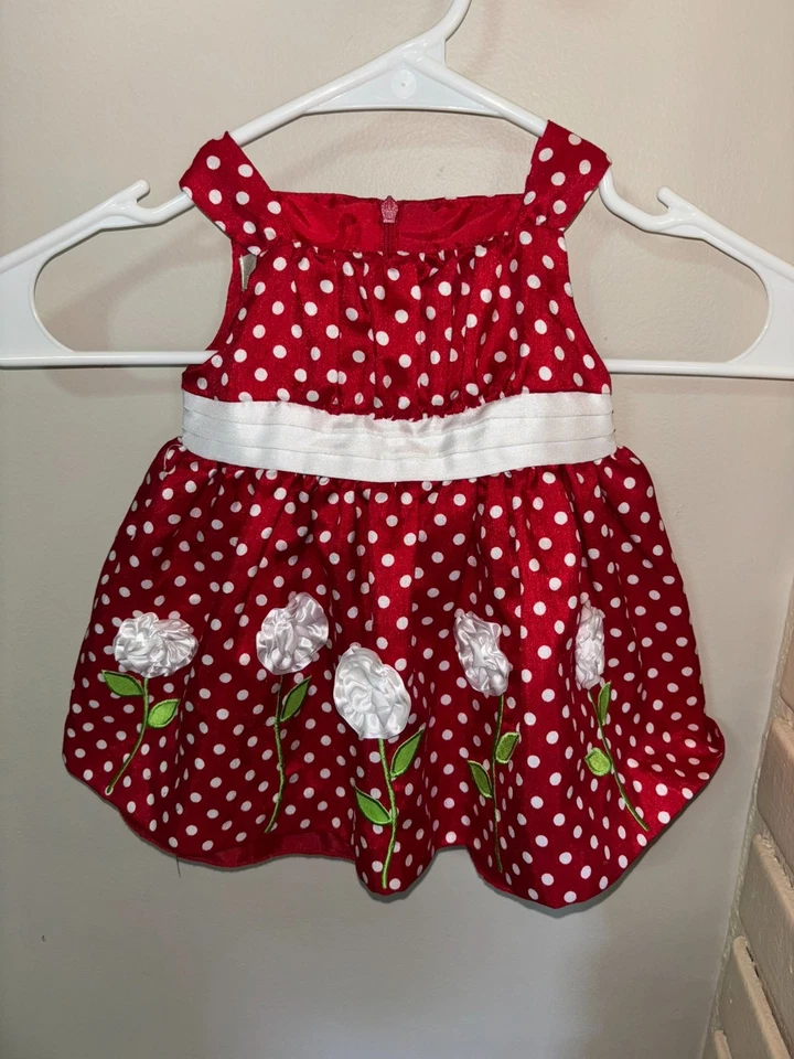 Niñas 6M Vestido Princesa Americana Fiesta de San Valentín Rojo Blanco Lunares Blanco Flor Foto 4 de 4