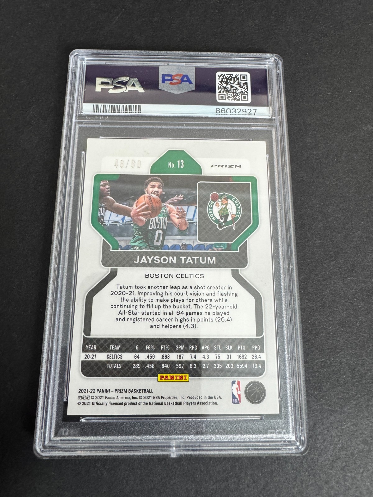 2021 PANINI PRIZM ORANGE WAVE JAYSON TATUM CELTICS /60 #13 PSA 10 view 2