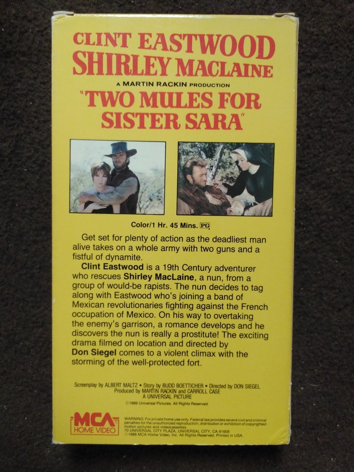 TWO MULES FOR SISTER SARA CLINT EASTWOOD SHIRLEY MACLAINE VHS PLAYS