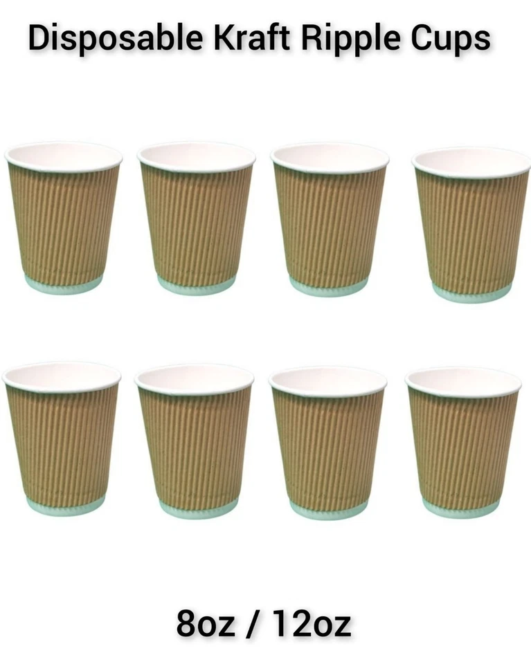 EMERALD MERCHANTS Einweg Kaffee Pappbecher Kraft Kräuselbecher für Heißgetränke dreilagig UK
