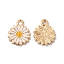 100x Enamel White Daisy Flower Charms Pedants for DIY Necklace Jewelry Making