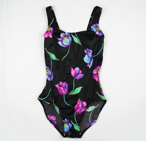 Women's Vintage 90's Speedo One Piece Floral Swimsuit Size 8 Black Multicolor - Picture 9 of 12