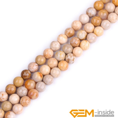 Yellow Coral Fossil Jasper Natural Stones Round Jewellery Making Beads 15" AU - Picture 3 of 33