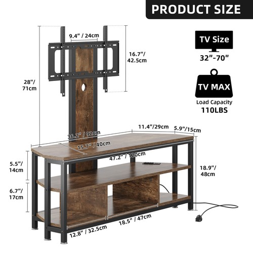 LED Corner Floor TV Stand with Mount & Power Outlets for 32/45/55/60/65/70" TVs - Picture 2 of 8