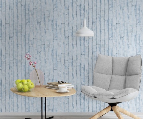 SALE | Distressed Wood Wallpaper Blue Washable Kitchen Bathroom 854329