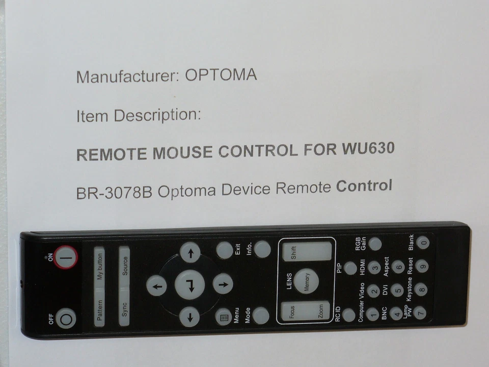 Optoma WU630 Projector =   Remote Control ( BR-3078B )  unique code !! ( Read  ) - Image 3 of 4
