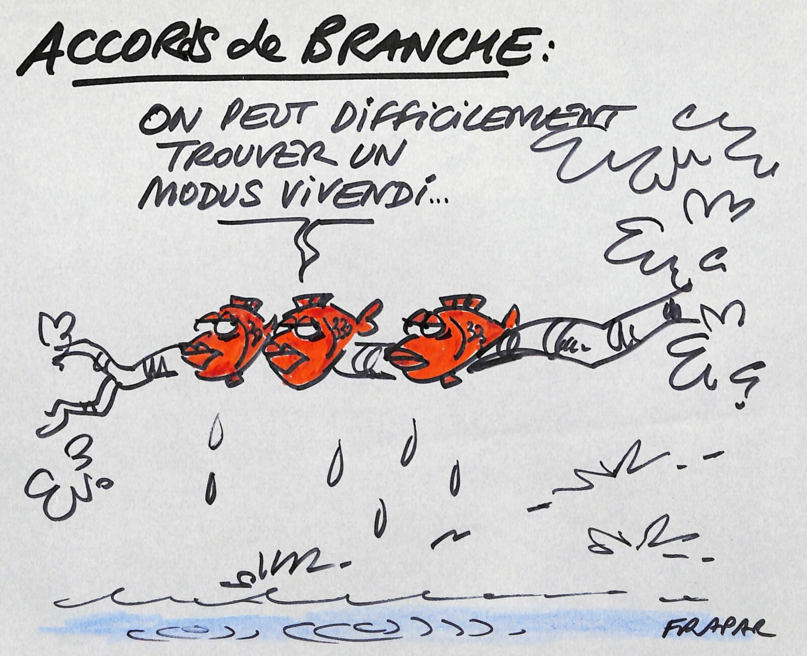 Humor - Prensa François Frapar: Los Peces Rojos, Dibujo Original Firmado