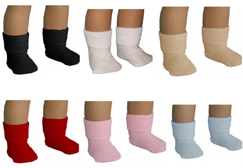 Black Red Blue Pink White Tan Fold Over Socks fit 18" American Girl Size Doll