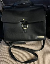 Tahari Leather Satchel/ Black/ Detachable Cro...