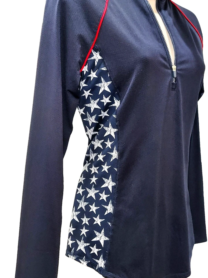 JOFIT Ladies Golf shirt Women's Long Sleeve XS Blue & White Stars EUC - Image 2 of 4