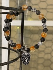 wrap bracelet handmade Black Owl with stone and glass beads Circumference 6.28  
