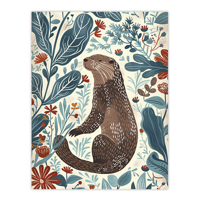 Niedlicher Scandi rustikaler Otter botanische Blumen Wandbild Poster Druck