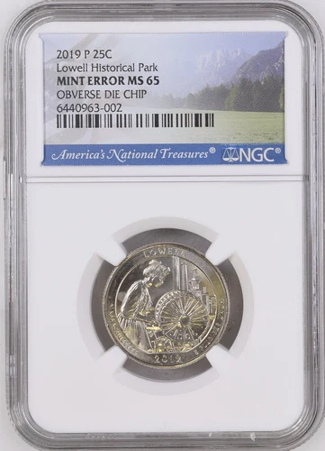 2019 P Lowell Historical Park Earring Quarter NGC MS65, Mint Error