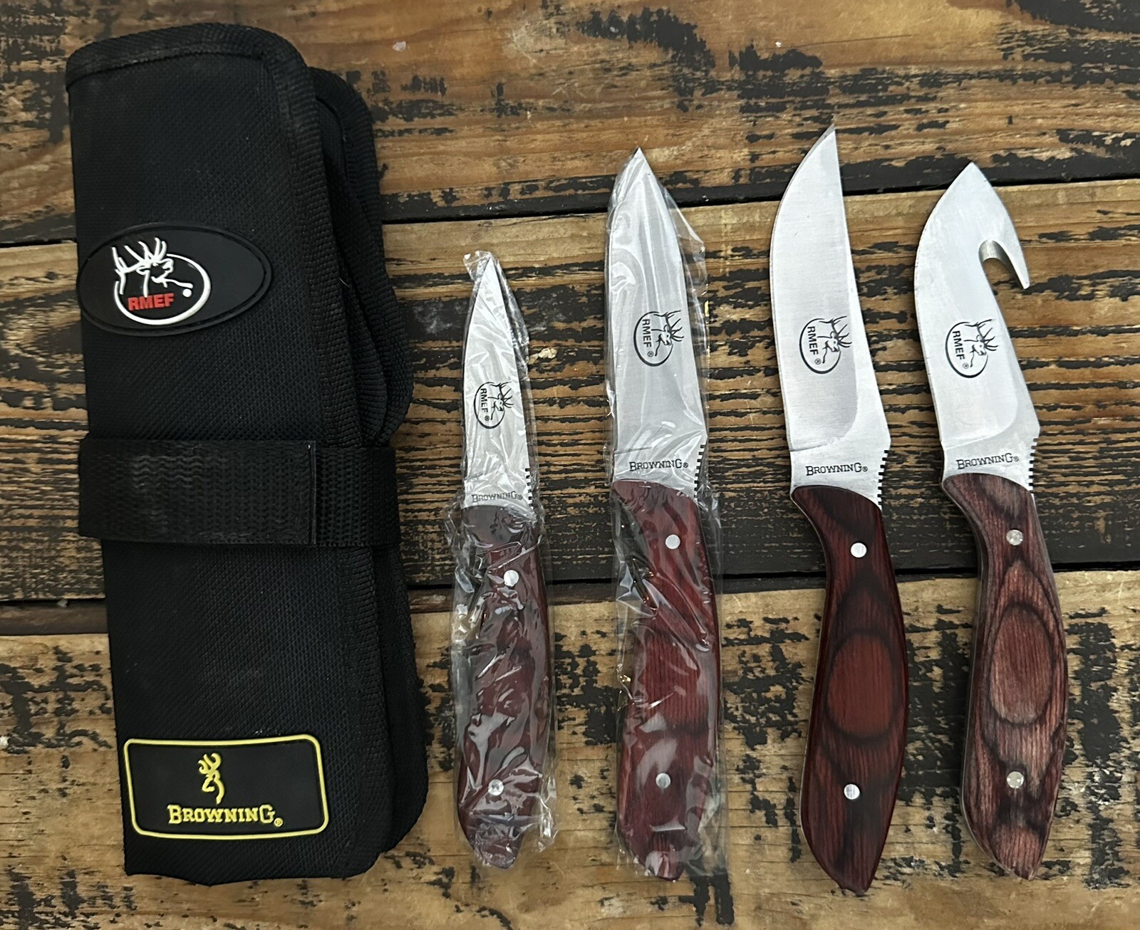 Browning RMEF 4piece knife set with nylon case Model no. 0032 3 Are