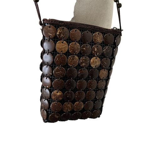 NEW Coconut Shell Handmade Brown Rectangular Bag Crossbody Purse NWOT - Picture 3 of 13