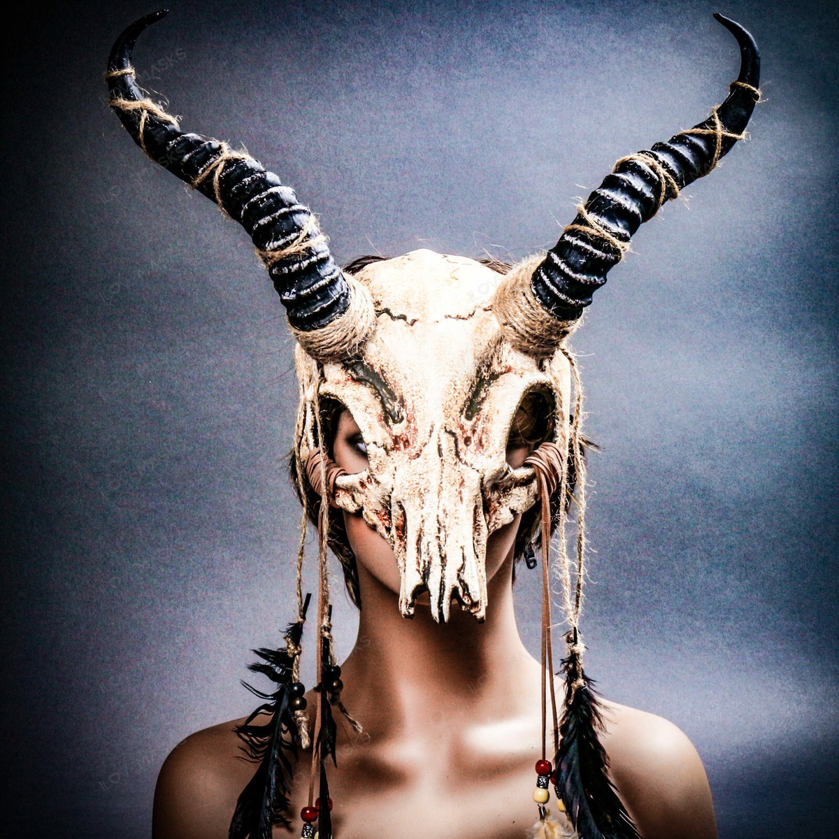 Antelope Devil Animal Skull w/ Impala Horns Mask Antelope Devil Animal Skull with Impala Horns Masquerade  main image 3