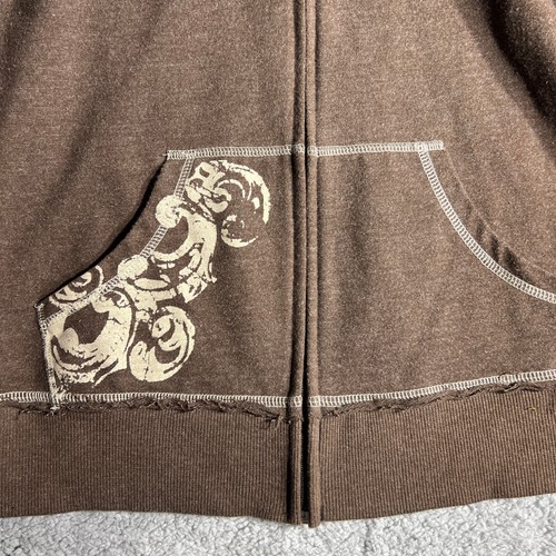 Vintage Y2K Grunge Style Pattern Brown Full Zip Up Women's Jacket Hooded Size XL - Picture 3 of 8