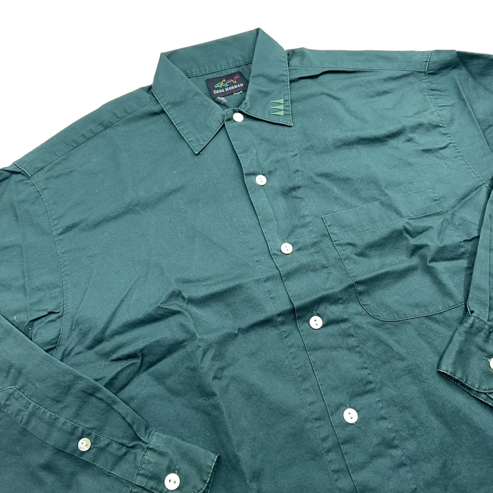 Camisa Greg Norman Para Hombre Grande L Verde Bordado Cuello Abotonada Informal Foto 4 de 4
