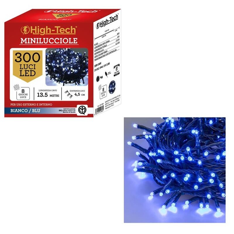 HIGH-TECH LUCI A FILO MINILUCCIOLE CON 300 LED IN COLORE BIANCO E BLU