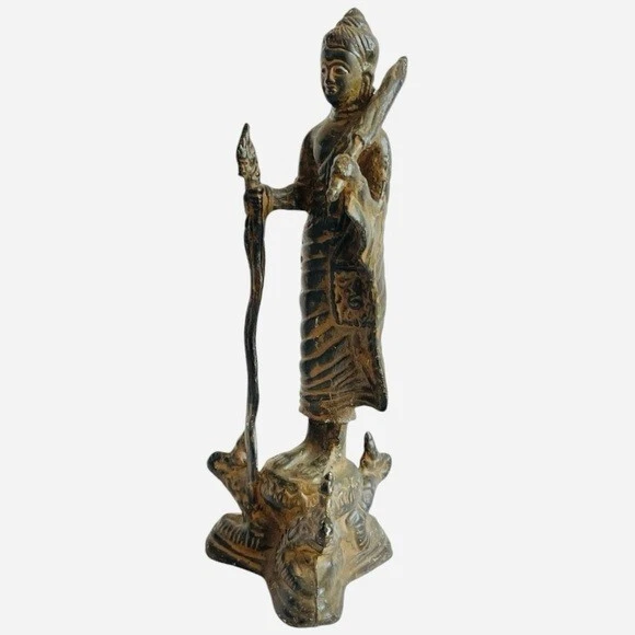 Antigua estatua tailandesa de cobre de Buda período Rattanakosin siglo XIX amuleto de bronce Foto 2 de 4