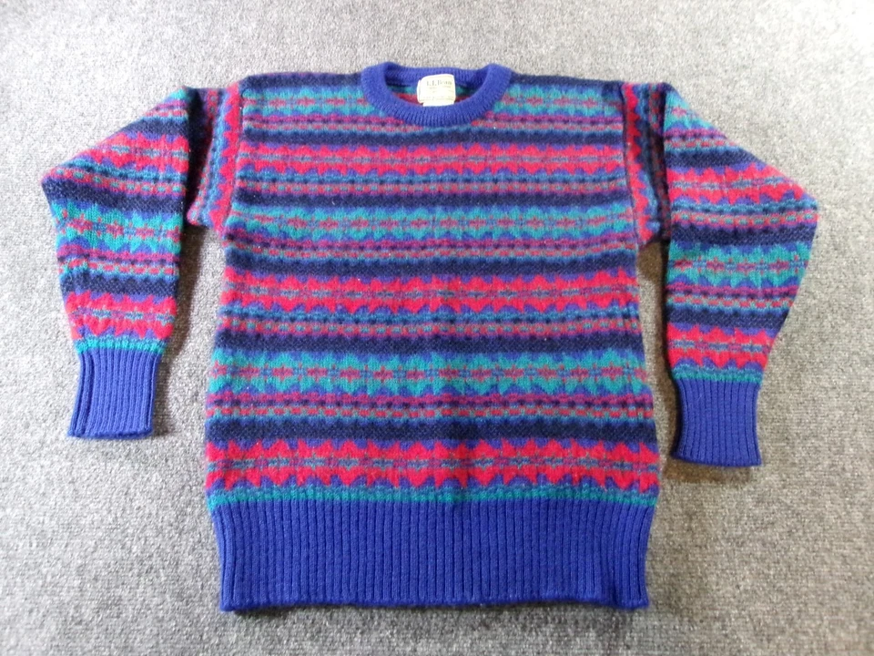 VINTAGE 80s LL Bean Sweater Womens Medium Blue Worsted Wool Crew Neck Pullover M - Image 2 of 4
