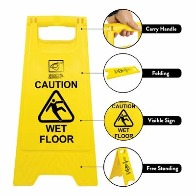 THE DUSTPAN AND BRUSH STORE Caution Wet Floor Sign Cleaning In Progress Yellow Warning Cone Hazard Safety UK