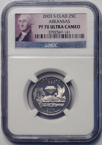 2003-S Washington Quarter Arkansas NGC PF70 Ultra Cameo Proof 25C Clad Coin